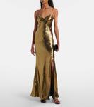 Сатиновое макси-платье Self-Portrait, Gold - фото 2