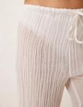 Брюки из рами с жатым поясом и завязкой, белые Mango - фото 3