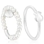 Ювелирный комплект колец Tous Mini Icons Heart And Bear, 2 предмета, серебро/жемчуг - фото