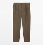 Брюки Massimo Dutti Cotton with double darts, хаки - фото