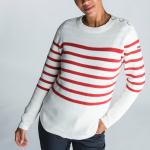 Свитер женский парусный в бело-красную полоску TRIBORD, яичная скорлупа/кирпично-красный - фото 4