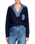 Свитер с джинговыми деталями Sandro, синий - фото