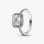 Кольцо Pandora Timeless Rectangular Sparkling Halo, серебро - фото
