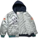 Supreme Сатиновая бейсбольная куртка с капюшоном, Silver - фото 5