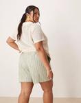 Свободные шорты для папы ASOS DESIGN Curve из льна в полоску шалфея - фото 5