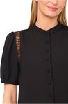 Топ CeCe Short Sleeve Button Front Lace Trim Top, Rich Black - фото 3