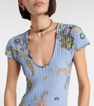 Платье миди из смесового хлопка с принтом Etro, синий - фото 4