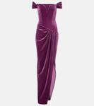 Асимметричное бархатное платье-бюстье Alex Perry, Plum - фото