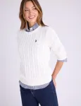 Свитер U.S. Polo Assn Cable Crew Neck, белый - фото