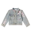 Вышитая джинсовая куртка Monnalisa, Stone + Beige - фото