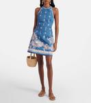 Хлопковое мини-платье-бюстье с принтом акации Alémais, Blue - фото 2