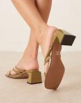 Мюли ASOS DESIGN Harper на среднем каблуке с ремешками оливкового цвета - фото 2