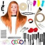 Набор тренировочных головок Brass, синтетические волосы + 80 аксессуаров + ручка, парикмахерская насадка для расчесывания, насадка для тренировок Calissimo, Aneta 55 - фото