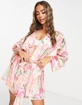 Розовый атласный мини-халат с фламинго ASOS DESIGN - фото 2