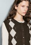 Кардиган Massimo Dutti CREW NECK WITH DIAMOND PATTERN, Mottled Dark Brown - фото 2