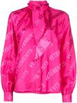 VETEMENTS logo-jacquard tie-neck shirt, розовый - фото