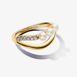Кольцо Pandora Essence Treated Freshwater Cultured Pearl & Organically Shaped Double Band, золото - фото 2