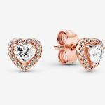 Серьги-гвоздики Pandora Sparkling Elevated Heart, розовый - фото