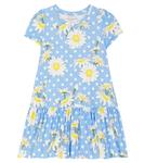 Платье из джерси с цветочным рисунком в горошек Monnalisa, синий - фото