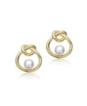 Детские серьги-гвоздики с узелками из 14-каратного золота и белого жемчуга Gigigirl, gold - фото 2