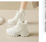 Зимние кроссовки для женщин с теплым меховым подкладом, высокие, модные, с толстой подошвой, на шнуровке, повседневные для ходьбы в холодную погоду, уютный стиль для студентов на улице Qacksv, White - фото 2