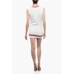 Мини-платье из хлопка аран с V-образным вырезом Autry, бежевый - фото 2