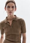 Поло Massimo Dutti SHORT SLEEVE WITH RIBBED DETAIL, Brown - фото 3