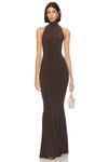 Платье Norma Kamali Halter Turtle Fishtail Gown, цвет Chocolate - фото
