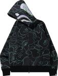 Худи BAPE Text Code Camo Shark Full Zip Hoodie 'Black', черный - фото 3