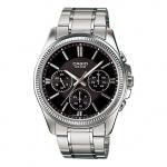 Часы CASIO Waterproof Quartz Stainless Steel Strap Mens Black Analog, черный - фото