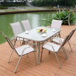 Комплект садовой мебели: 6 стульев, стол прямоугольный, топленое молоко, 130 см, римский зонт, бежевый - фото 3