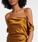 Платье из шелкового атласа с драпировкой The Sei, Umber - фото 4