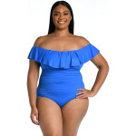 Купальник La Blanca Plus Size Island Goddess Over the Shoulder Ruffle One-Piece, цвет Capri Blue - фото 2