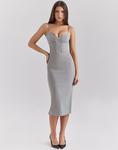 Платье-футляр миди House of CB Kiki со вставками из сетки светло-серого цвета - фото 2