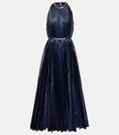 Платье миди из ламе с декоративным воротником-халтер Christopher Kane, темно-синий - фото