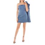 Ротирующая джинсовая платье с камнями Rotate, светло-голубой - фото