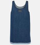 Джинсовое мини-платье с логотипом Miu Miu, Bleu - фото