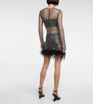 Мини-платье с отделкой из перьев Giuseppe di Morabito, черный - фото 3