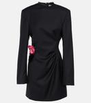 Украшенное шерстяное мини-платье в полоску ACNE STUDIOS, черный - фото