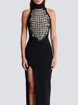 Длинное вышитое платье с разрезом Balmain, черный - фото 5