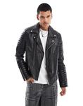 Куртка Barneys Leather Biker with Quilted Ribbed Sleeves, черный - фото