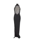 Длинное вышитое платье с разрезом Balmain, черный - фото