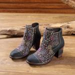 CrazycatZ womens Chunky Platform Heels, Grey With Floral - фото 8