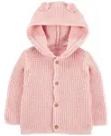 Детский хлопковый кардиган с капюшоном для девочек Carter's, розовый - фото