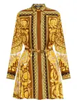 Шелковое платье-рубашка мини с поясом VERSACE, желтый - фото