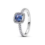 Кольцо Sparkling Square Blue Halo Pandora, стерлинговое серебро - фото