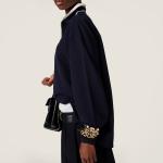 Поло из хлопкового пике на молнии MIU MIU, темно-синий - фото 5