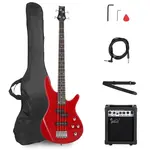 Glarry Красный бас-гитар GIB с 4 струнами, полноразмерный - фото