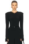 Лонгслив Shoulder Pad V Neck Топ Norma Kamali, Black - фото