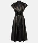 Кожаное платье миди с поясом Alaïa, черный - фото